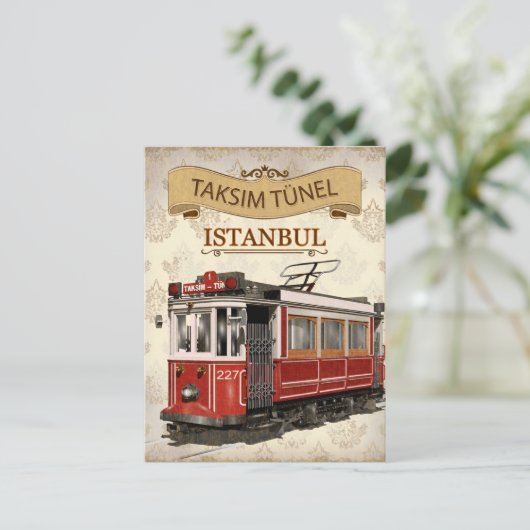 ヴィンテージイスタンブールタワートルコ旅行水色 ポストカード (スタンド正面)