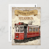 ヴィンテージイスタンブールタワートルコ旅行水色 ポストカード (正面/裏面)