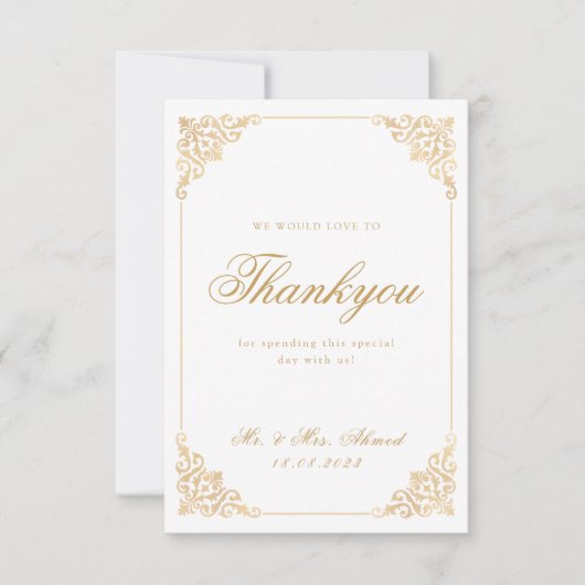ヴィンテージイスラム教徒ホワイト金ゴールド結婚ズ サンキューカード (正面)