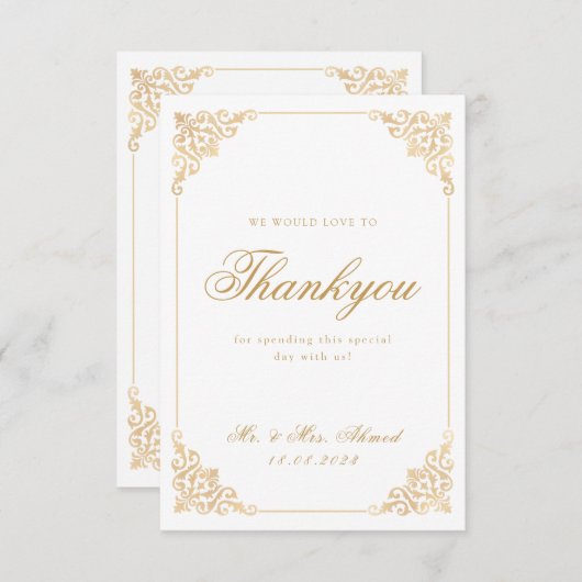 ヴィンテージイスラム教徒ホワイト金ゴールド結婚ズ サンキューカード (正面/裏面)