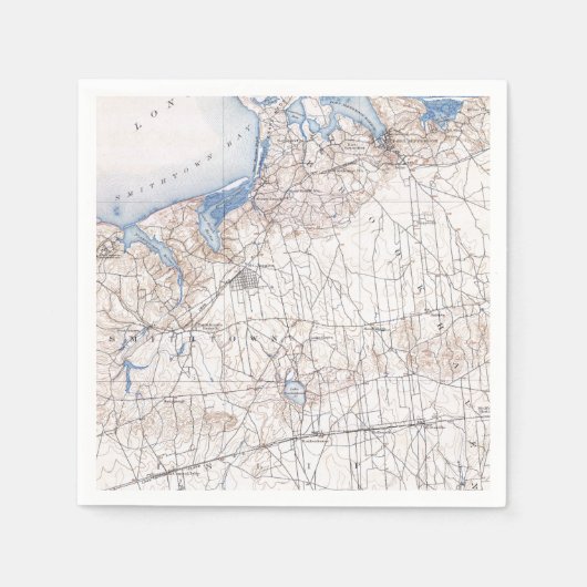 ヴィンテージイスリップブルックヘブンロングアイランドニューヨークの地図 スタンダードカクテルナプキン (正面)