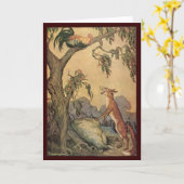 ヴィンテージイソップ寓話、キツネ、オンドゥー カード (黄色い花)