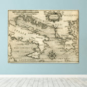 ヴィンテージイタリアとギリシャの地図（1587年） キャンバスプリント (インサイチュ (ウッドフロア))