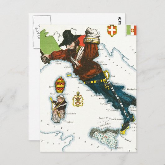 ヴィンテージイタリアのマンガの地図 ポストカード (正面/裏面)