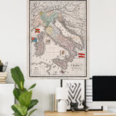 ヴィンテージイタリアの国旗の地図(1842) ポスター (ホームオフィス)