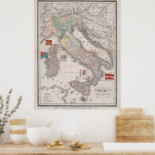 ヴィンテージイタリアの国旗の地図(1842) ポスター (キッチン)
