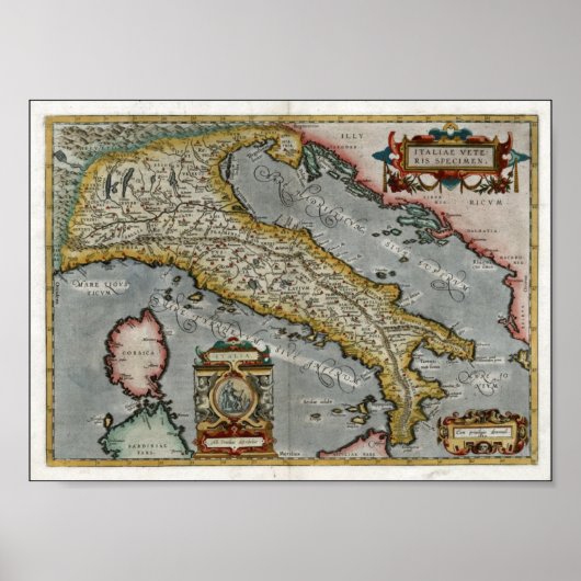 ヴィンテージイタリアの地図(1584) ポスター (正面)
