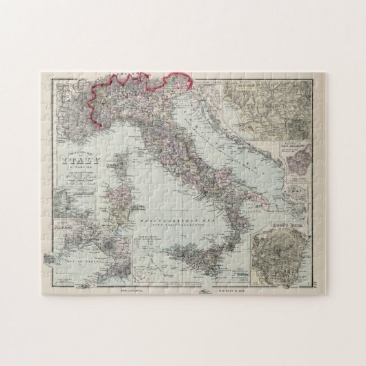 ヴィンテージイタリアの地図（1878年） ジグソーパズル (横)