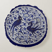 ヴィンテージイタリアスタイルの青白金色の愛の鳥 ラウンドクッション (正面)