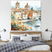 ヴィンテージイタリアンアマルフィコーストウォーターカラーアートプリント キャンバスプリント (インサイチュ (寝室))