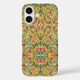 ヴィンテージイタリアンアラベスクブルーと金ゴールド iPhone 16ケース