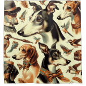 ヴィンテージイタリアングレイハウンドイラストレーション シャワーカーテン (正面)