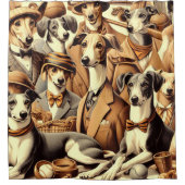 ヴィンテージイタリアングレイハウンドイラストレーション シャワーカーテン (正面)