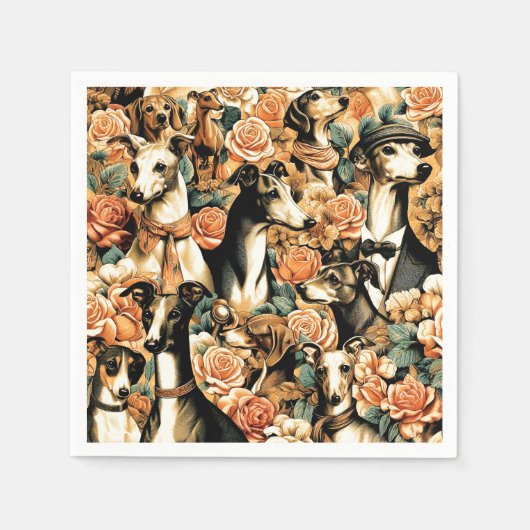 ヴィンテージイタリアングレイハウンドイラストレーション スタンダードカクテルナプキン (正面)