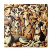 ヴィンテージイタリアングレイハウンドイラストレーション タイル (正面)