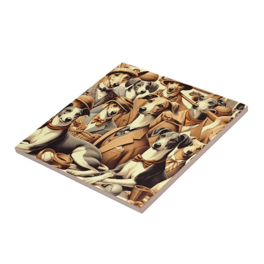 ヴィンテージイタリアングレイハウンドイラストレーション タイル (側面)