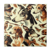 ヴィンテージイタリアングレイハウンドイラストレーション タイル (正面)