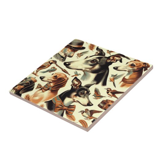 ヴィンテージイタリアングレイハウンドイラストレーション タイル (側面)