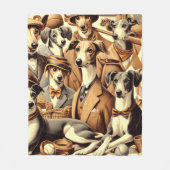 ヴィンテージイタリアングレイハウンドイラストレーション フリースブランケット (正面)