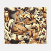 ヴィンテージイタリアングレイハウンドイラストレーション フリースブランケット (正面(横))