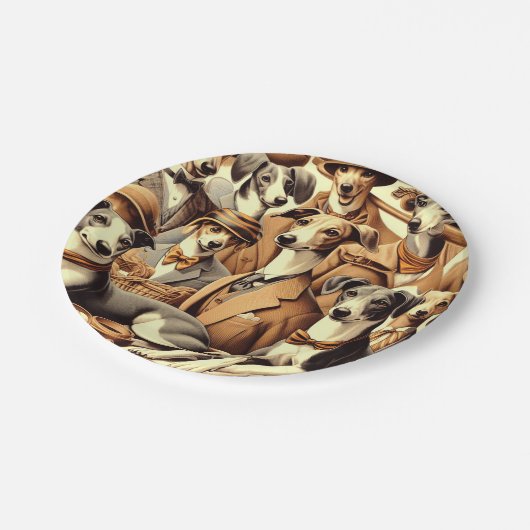 ヴィンテージイタリアングレイハウンドイラストレーション ペーパープレート (アングル)