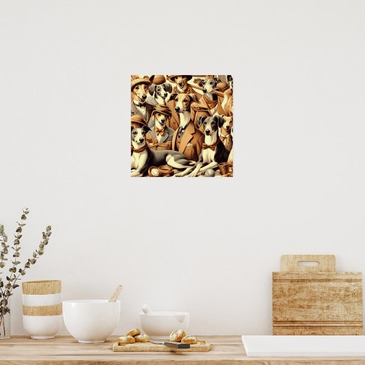 ヴィンテージイタリアングレイハウンドイラストレーション ポスター (キッチン)