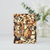 ヴィンテージイタリアングレイハウンドイラストレーション ポストカード (スタンド正面)