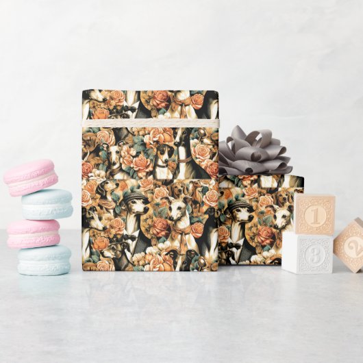 ヴィンテージイタリアングレイハウンドイラストレーション ラッピングペーパー (ベビーシャワー)