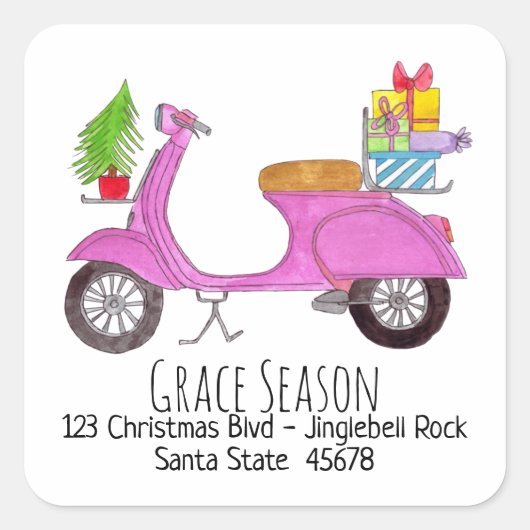 ヴィンテージイタリアンスクーターとクリスマスプレゼント スクエアシール (正面)