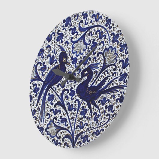 ヴィンテージイタリアンスタイルブルーホワイト金ゴールドラブバード ラージ壁時計 (傾斜)