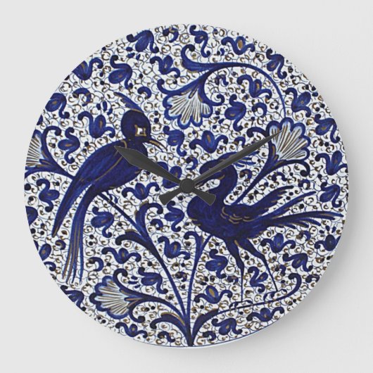ヴィンテージイタリアンスタイルブルーホワイト金ゴールドラブバード ラージ壁時計 (正面)