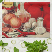 ヴィンテージイタリアントマトオニオンピーパーズキャサップ キッチンタオル (折り畳み)