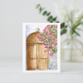 ヴィンテージイタリアンドアとブーゲンビリア ポストカード (スタンド正面)