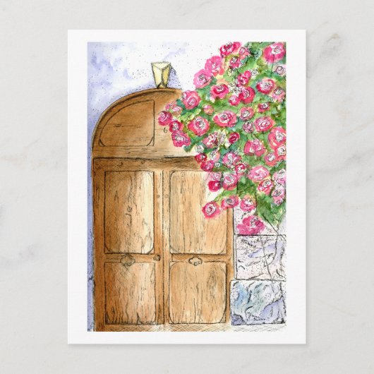 ヴィンテージイタリアンドアとブーゲンビリア ポストカード (正面)