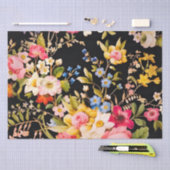 ヴィンテージイタリアンフローラピンクブルーブラックデコップページ 薄葉紙 (クラフト)