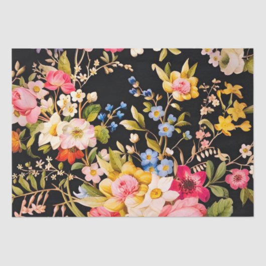 ヴィンテージイタリアンフローラピンクブルーブラックデコップページ 薄葉紙 (正面)