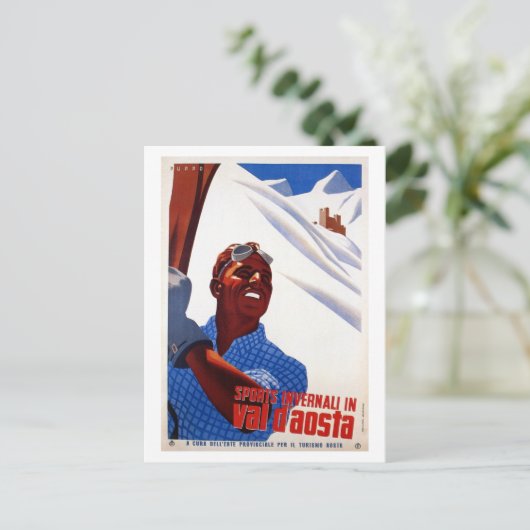 ヴィンテージイタリアンレトロ冬スポーツスキー旅行 ポストカード (スタンド正面)