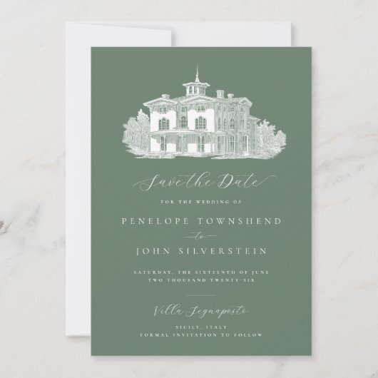 ヴィンテージイタリアンヴィラセージグリ結婚ーン セーブザデート (正面)