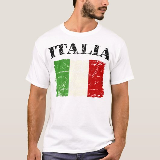 ヴィンテージイタリアン国旗イタリアレトロバナー署名 Tシャツ (正面)