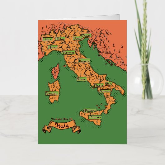 ヴィンテージイタリアン地図 箔グリーティングカード (正面)