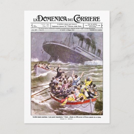 ヴィンテージイタリアン新聞タイタニック沈下 ポストカード (正面)