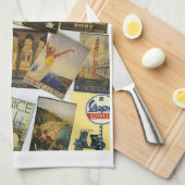 ヴィンテージイタリアン旅行ポスター キッチンタオル (四つ折り)