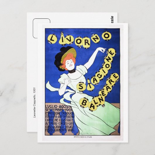 ヴィンテージイタリアン旅行ポスターLivornoビーチad ポストカード (正面/裏面)