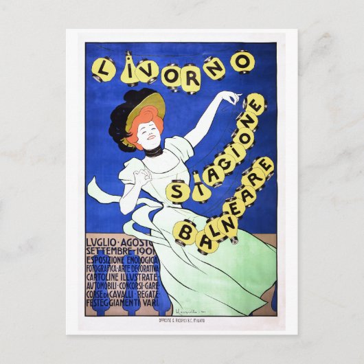 ヴィンテージイタリアン旅行ポスターLivornoビーチad ポストカード (正面)