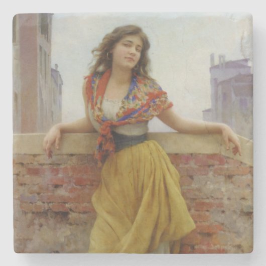 ヴィンテージイタリアン水車女子学生 ストーンコースター (正面)