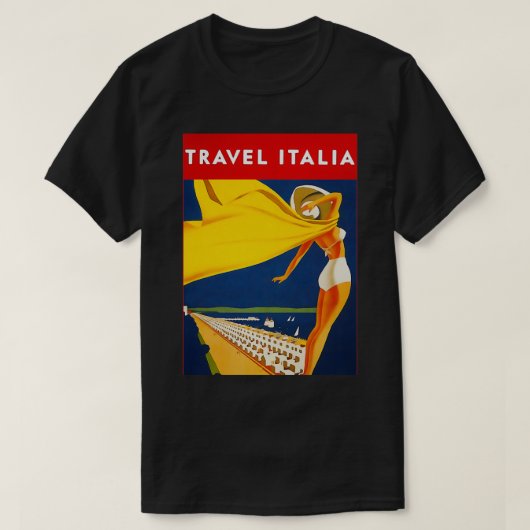 ヴィンテージイタリアン海辺の旅行イタリア観光adve tシャツ (デザイン正面)