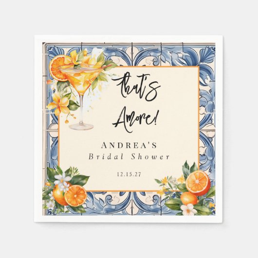 ヴィンテージイタリアン | オレンジ色の柑橘 | ブライダルシャワー スタンダードカクテルナプキン (正面)