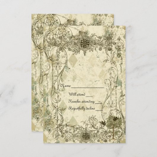 ヴィンテージイタリアンVerdigris rsvpと封筒 出欠カード (正面/裏面)