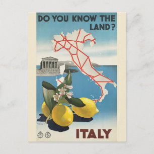 ヴィンテージイタリア地図と旅行のポスター ポストカード