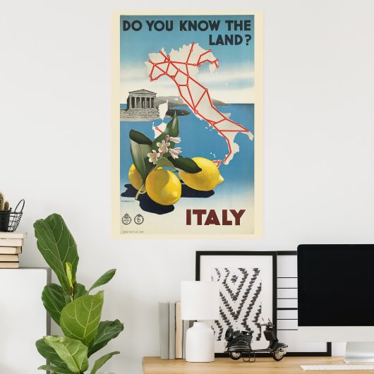 ヴィンテージイタリア地図と旅行 ポスター (ホームオフィス)